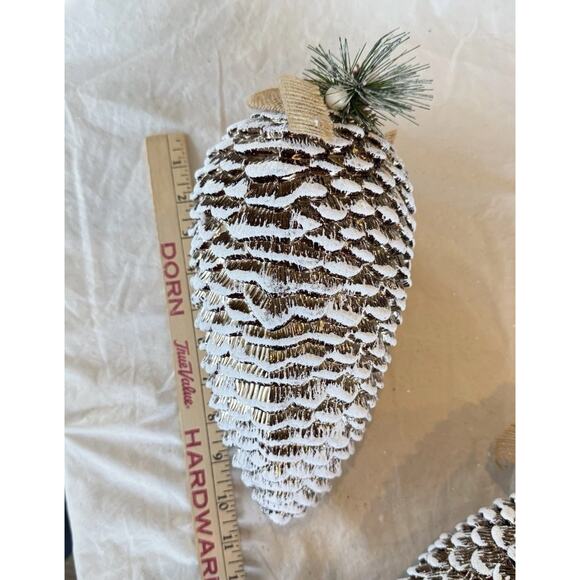 2 - 10” Huge Pinecone Ornaments Gold Frosted Shatterproof Christmas Rustic EUC - Picture 3 of 4